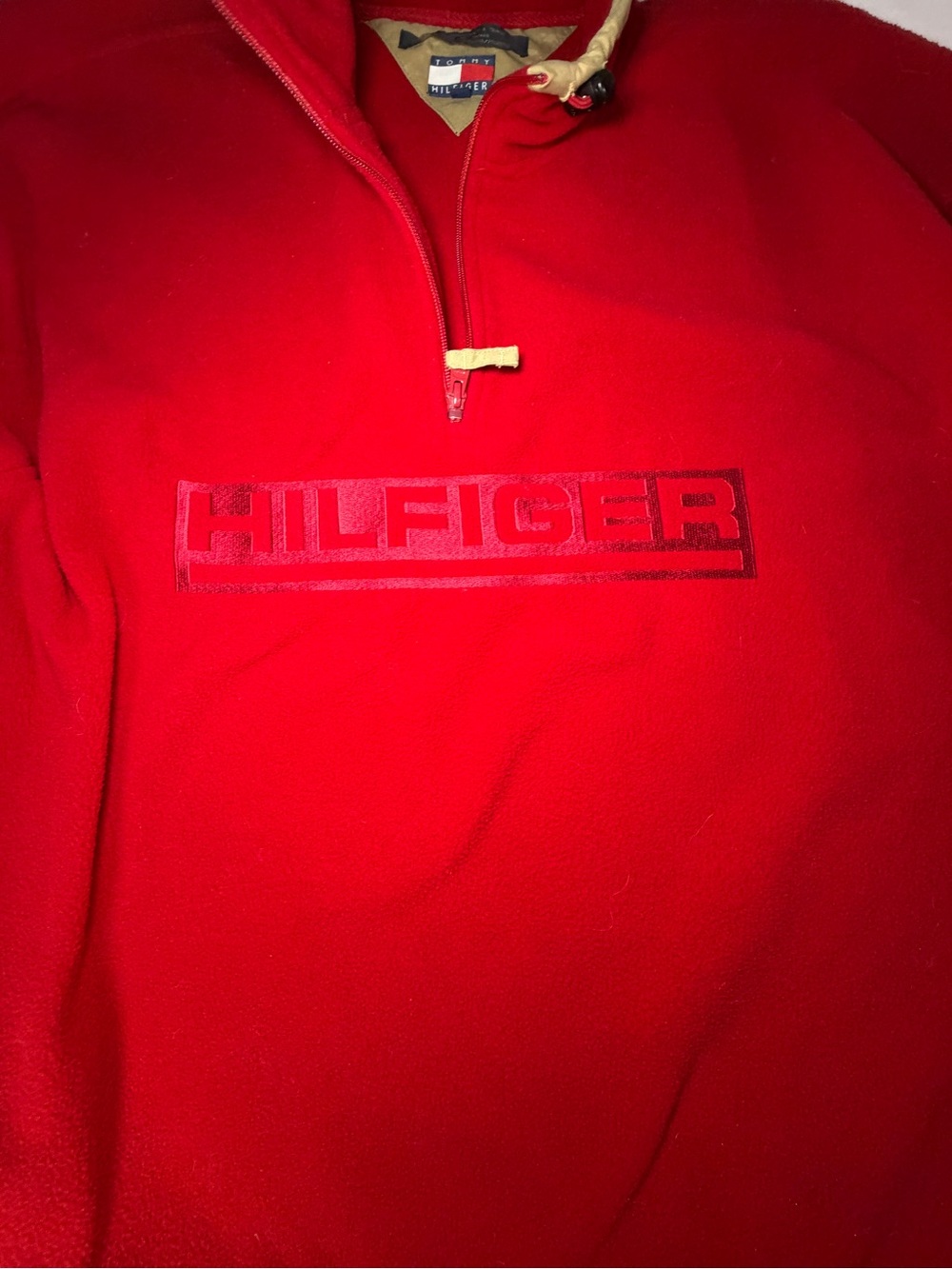Vintage 90’s Y2K Tommy Hilfiger Red Fleece Half-Zip Pullover - Picture 3 of 6